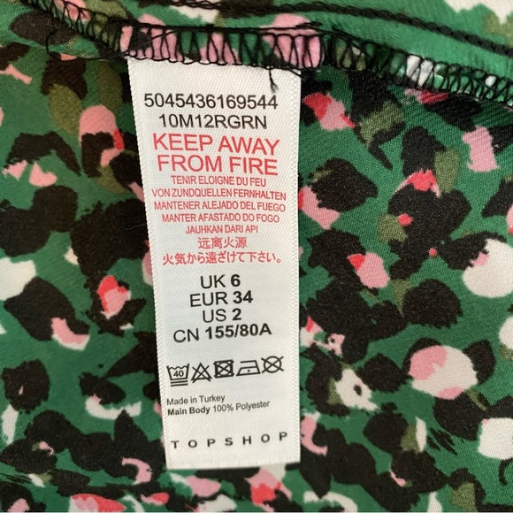 Topshop Animal Print Satin Open Back Green Flutter Sleeve Mini Dress Size 2 - Picture 16 of 16
